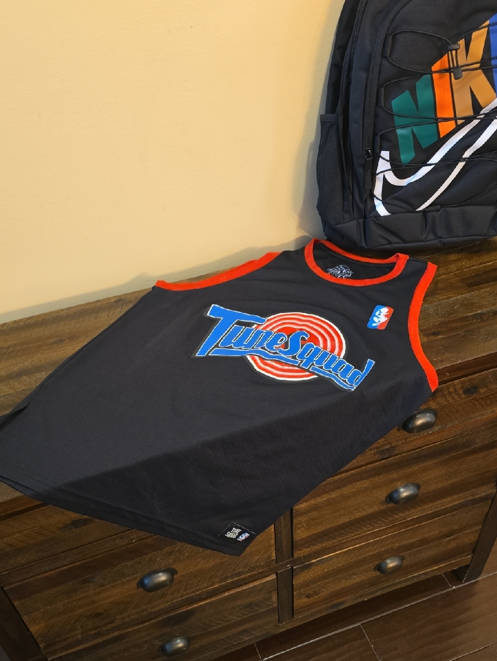 Youth Space Jam Tune Squad Black Basketball Jersey with Red Trim